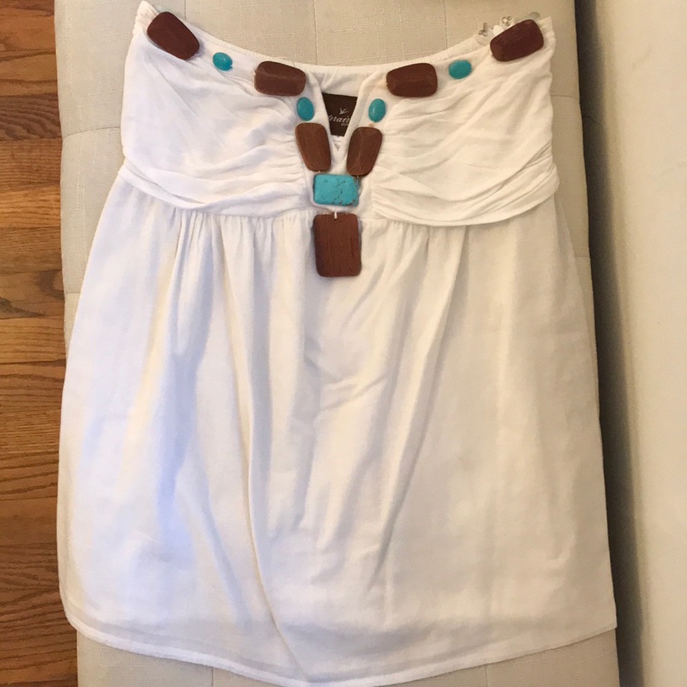 Strapless white top with bead details