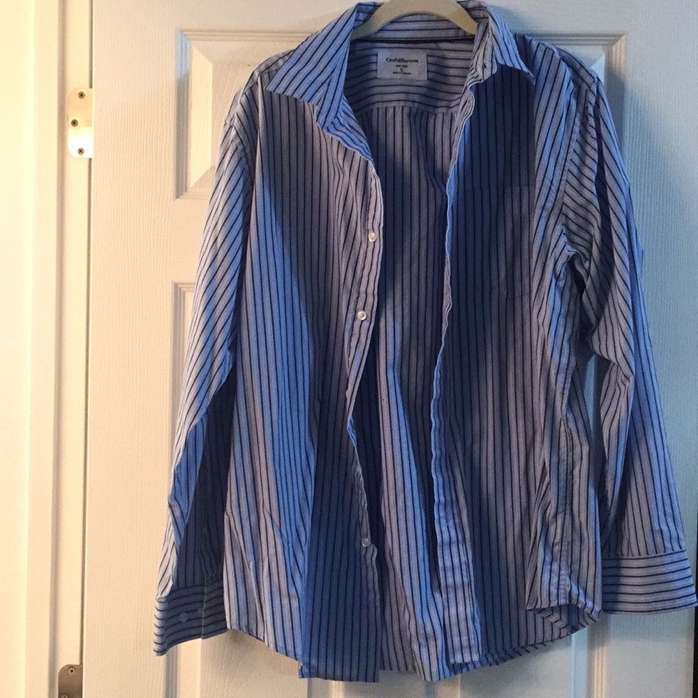 Baby Blue Casual Button Down with Charcoal Stripe