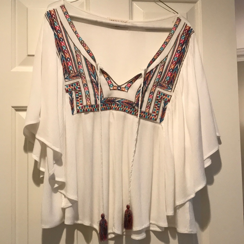 White embroidered flowy top