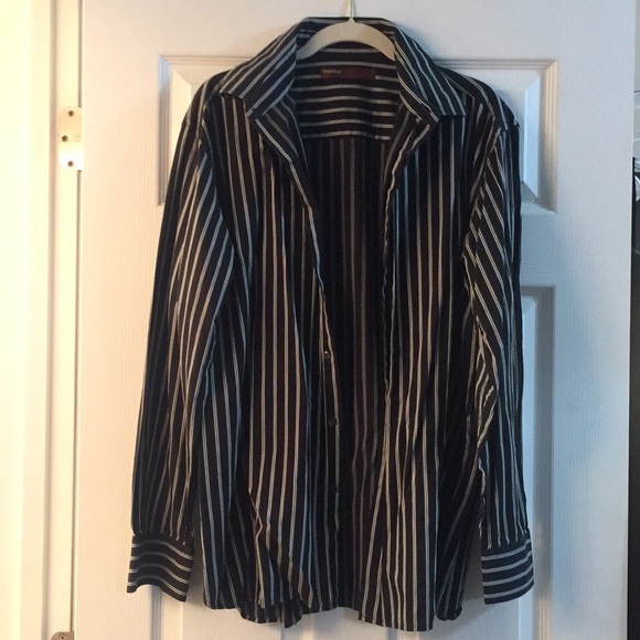 Black Button Down Shirt with White Stripe - Picture 1 of 2