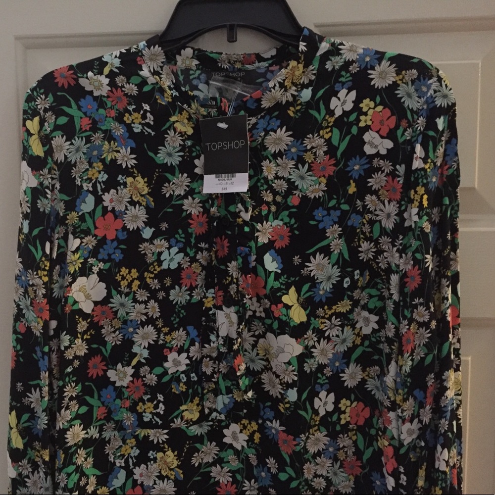 Topshop long sleeve floral mini dress
