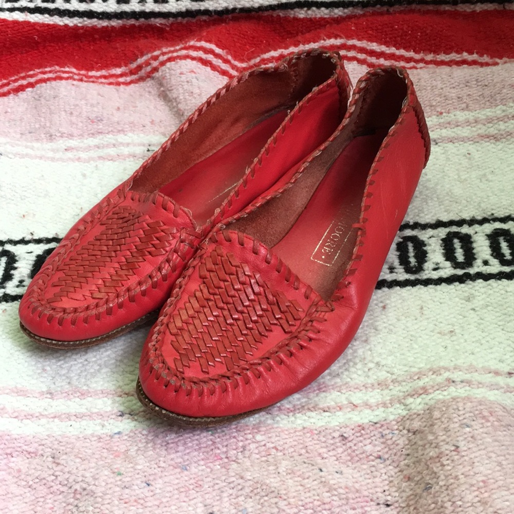 Red Tassel Weave Leather Flats