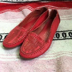 Red Tassel Weave Leather Flats