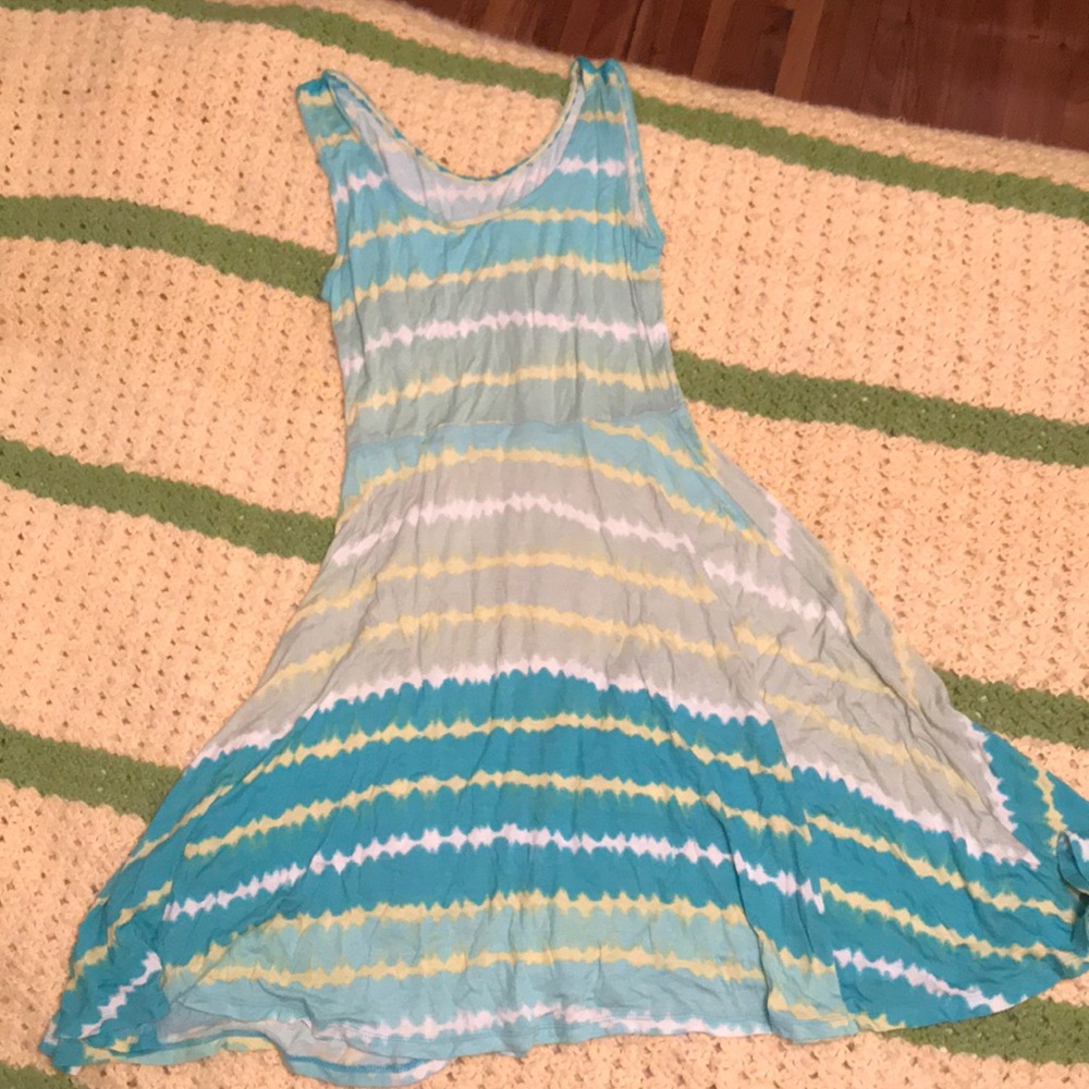 Green blue ombré dress with yellow stripes