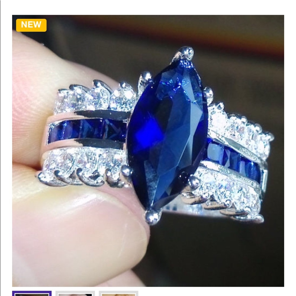 Blue Halo Sterling Silver CZ Ring - Picture 3 of 4