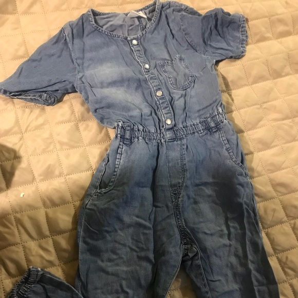 Girls Denim Romper Pants - Picture 1 of 4