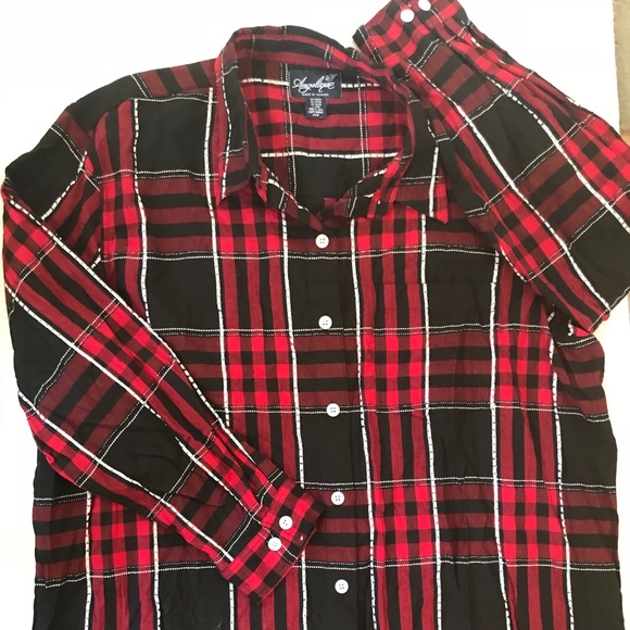 Tops - 🍁 Angelique Red Black Metallic Plaid Shirt Sz 2X