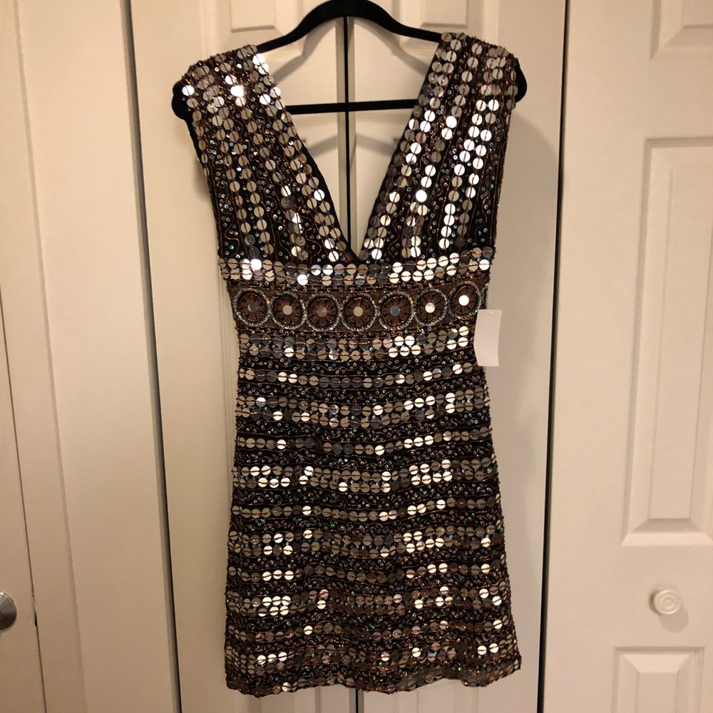 SCALA BLACK AND GOLD SEQUINED DRESS