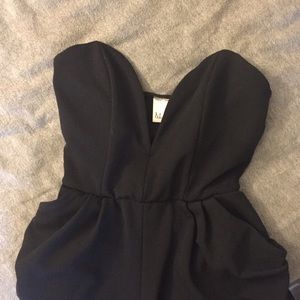 Strapless black pant suit