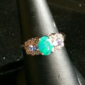 Amazing Ethiopian Blue Opal and Tanzanite Ring