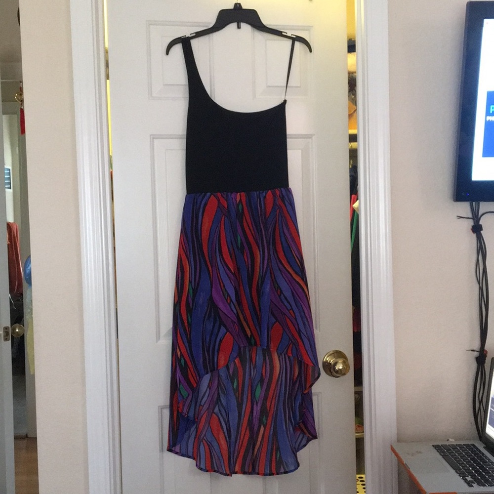 Material Girl high-low one shoulder dress