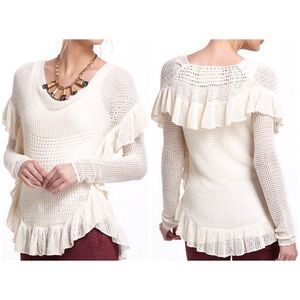 Anthropologie Ruffled Crochet Sweater