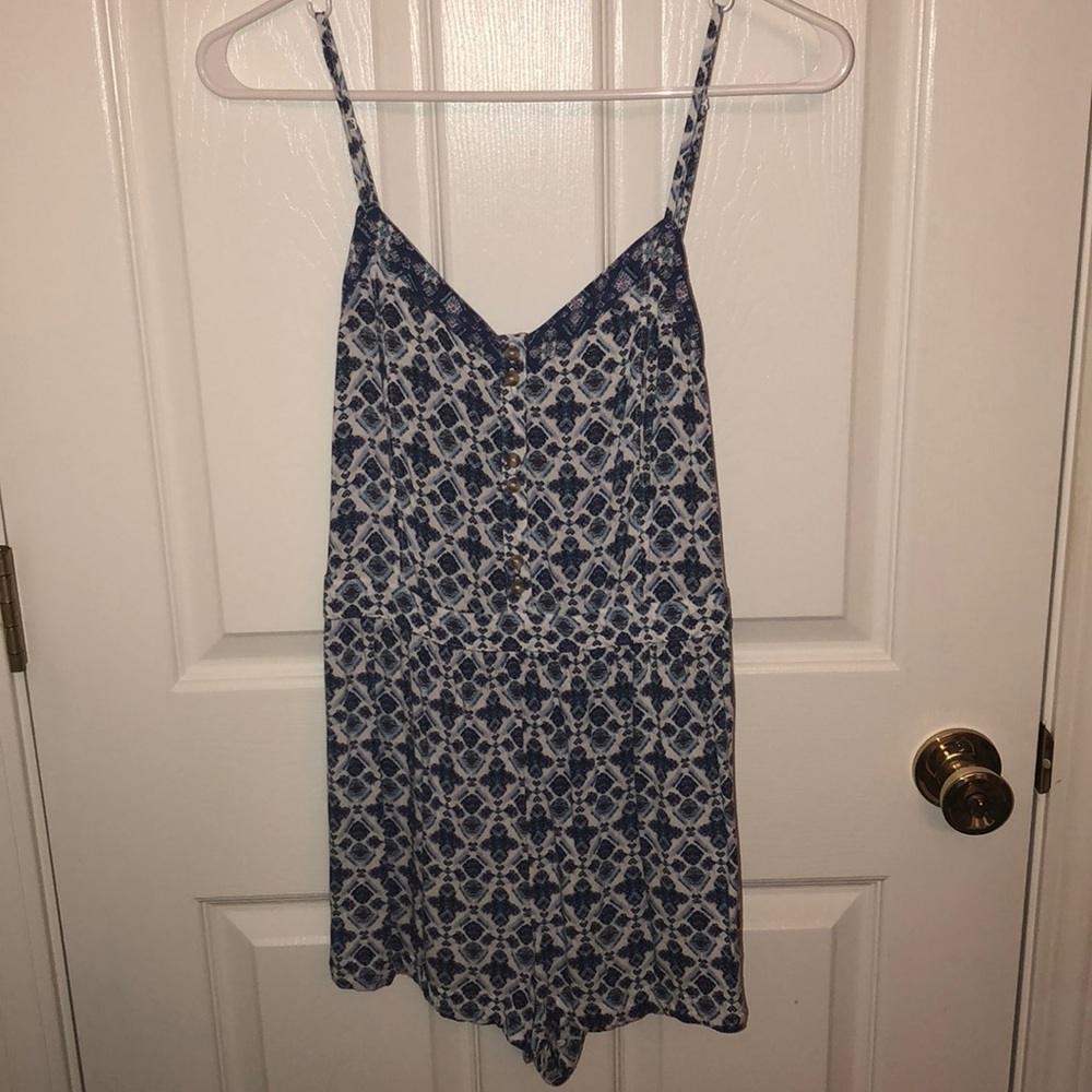 Blue and white romper
