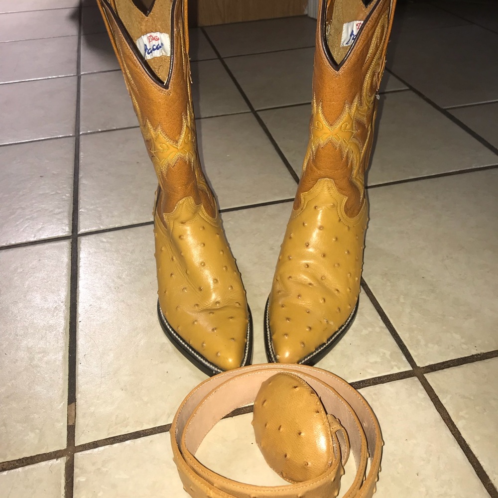 Authentic Ostrich Skin Boots w/ matching belt