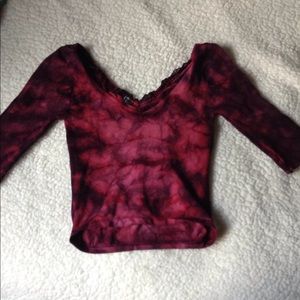 Cropped mesh burgundy marble shirt