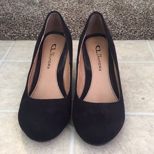 Black suede wedge heels