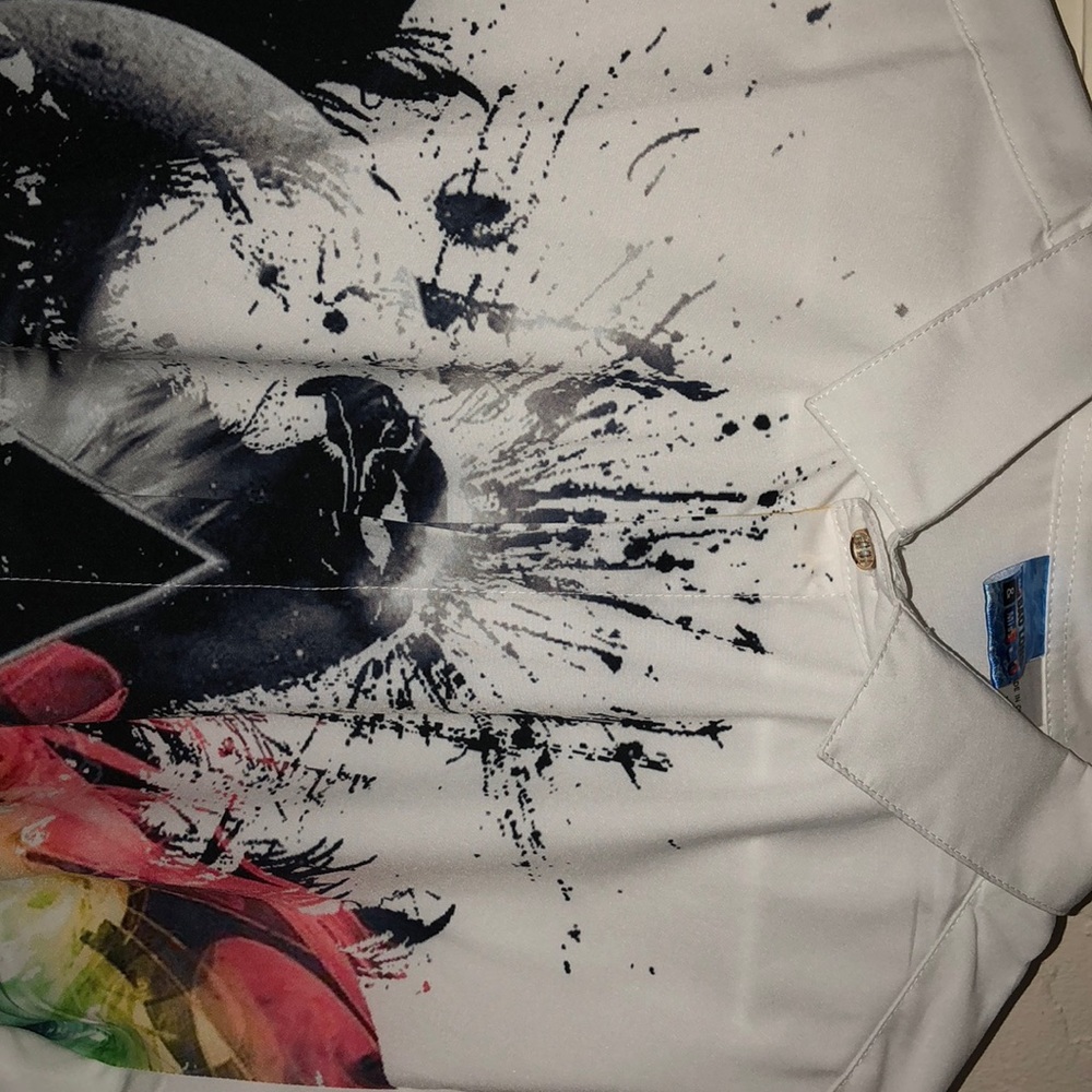 White button up with eagle paint print