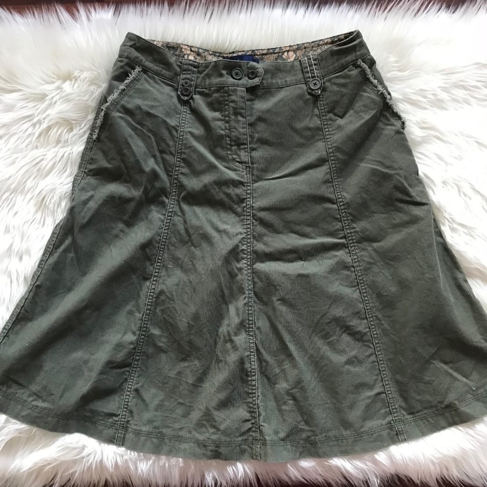 Boden olive green corduroy fringe skirt