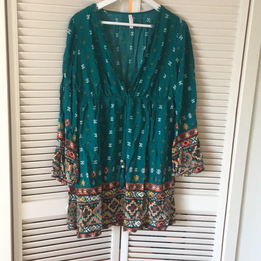 Teal patterned dress