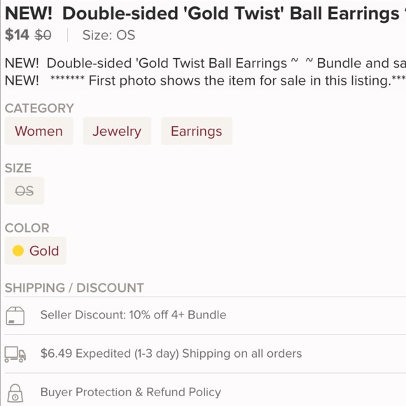 Gold Twist Double-Sided Earrings NEW! - Picture 2 of 2