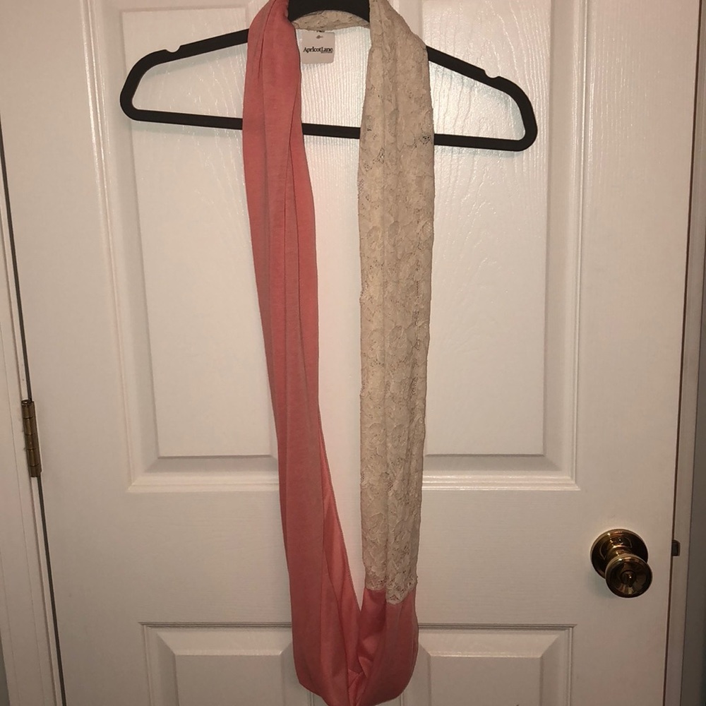 Pink and white lace infinity scarf