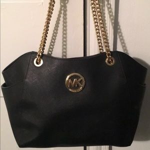 Michael Kors black saffiano jet set gold chain