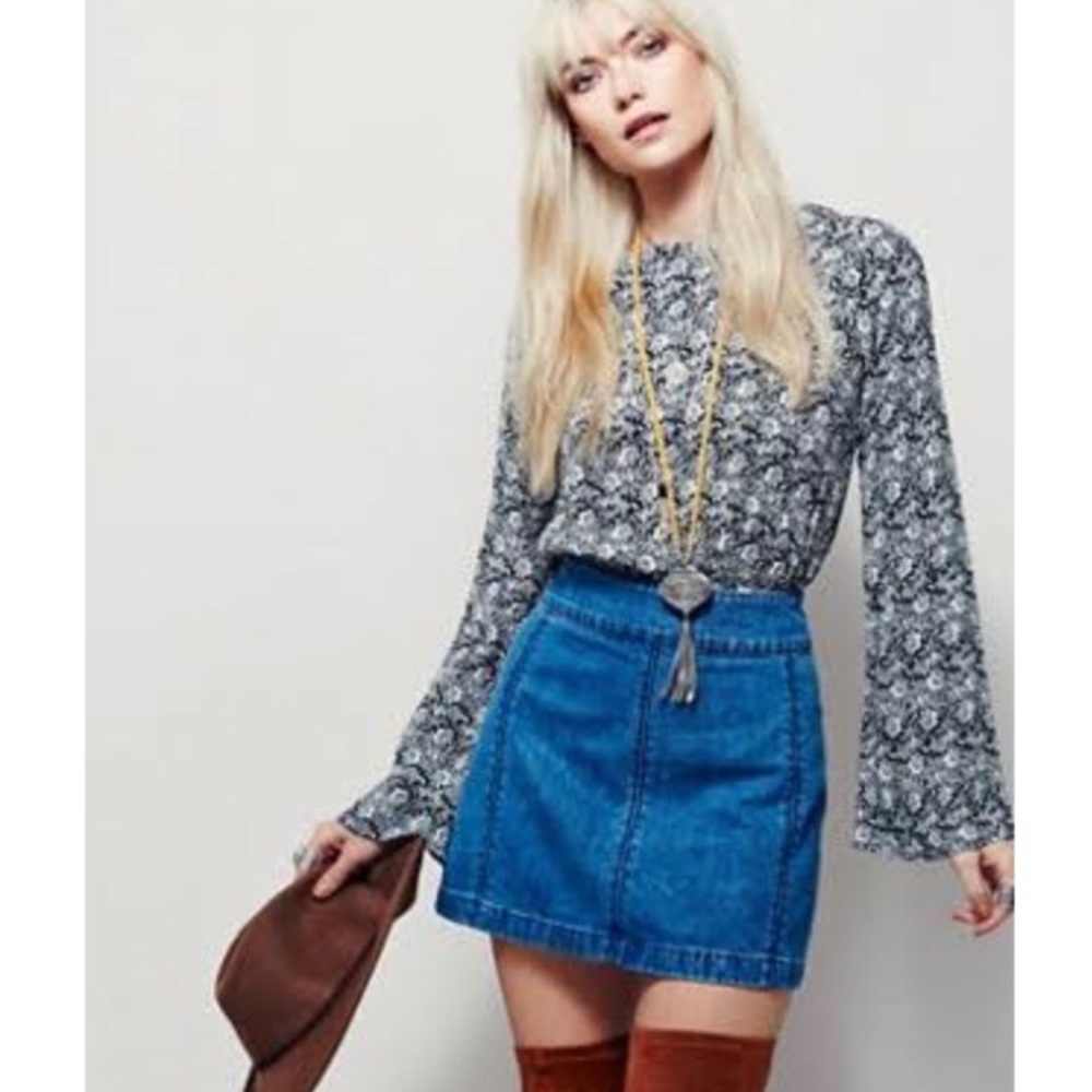 Free people high waisted Chloe wash jean skirt