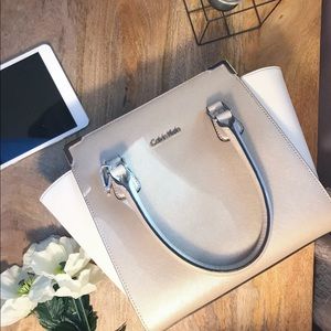 Calvin Klein Tan & White Leather Satchel