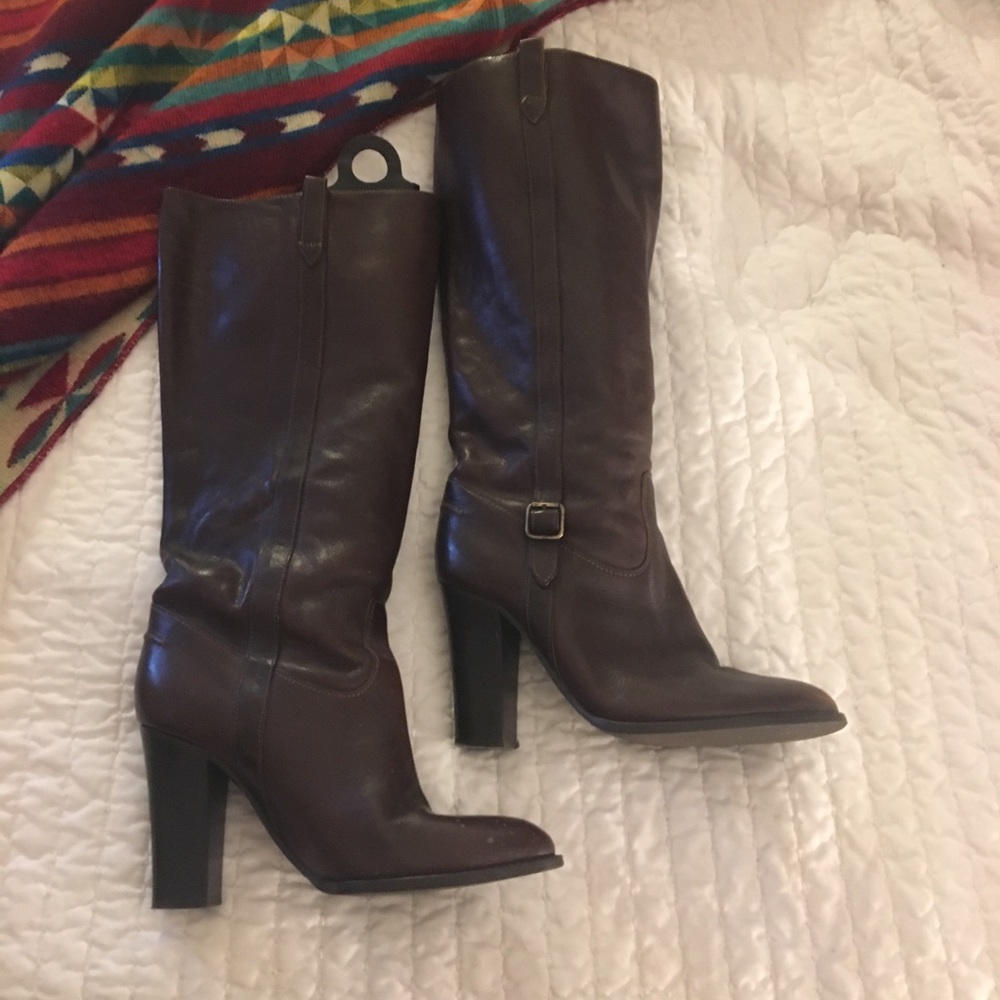 Jcrew high-heeled  brown leather riding boots