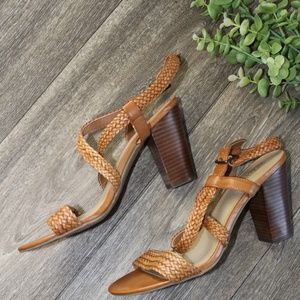 Brown Strappy Braided Chunky Heels