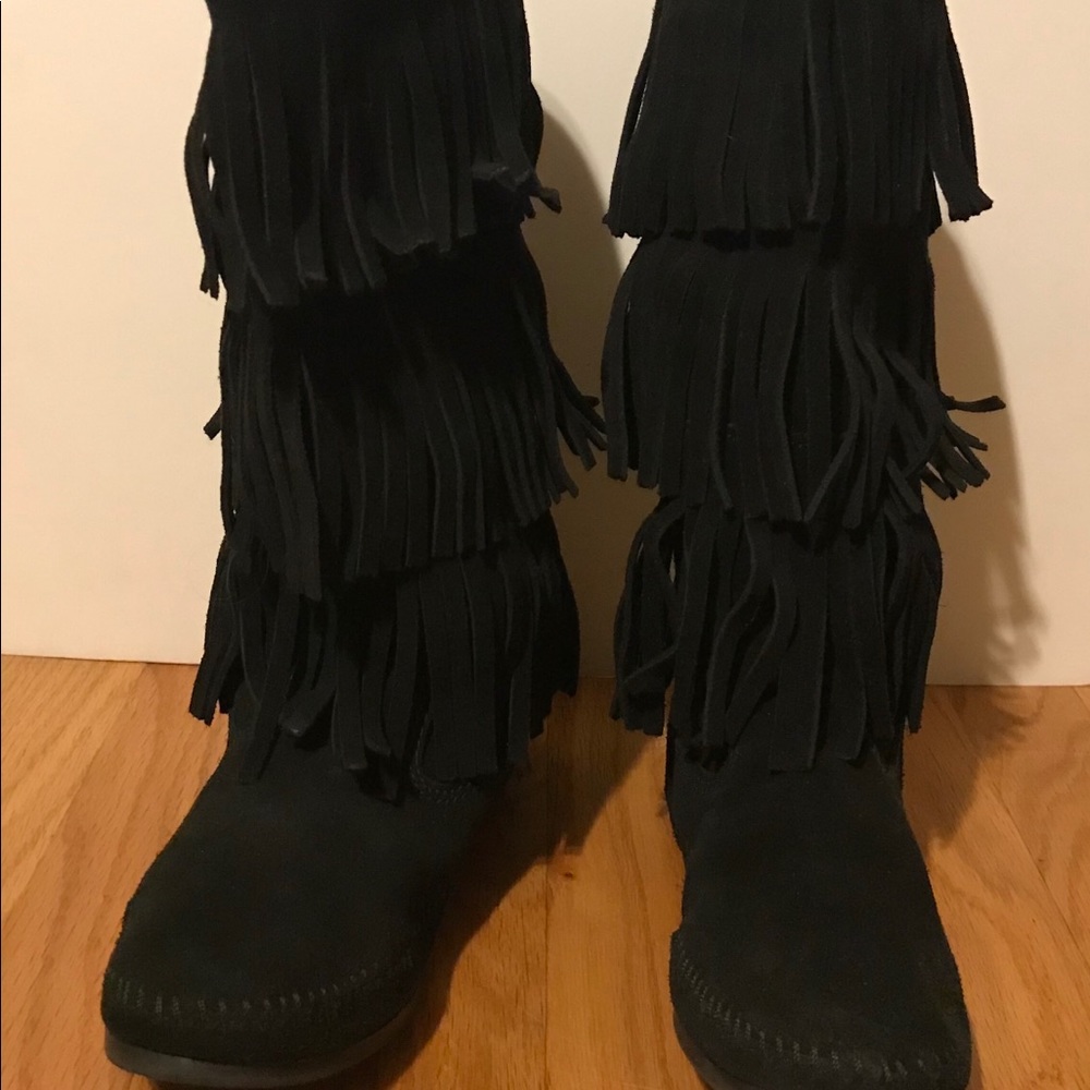 Black Minnetonka 3 Layer Moccasins