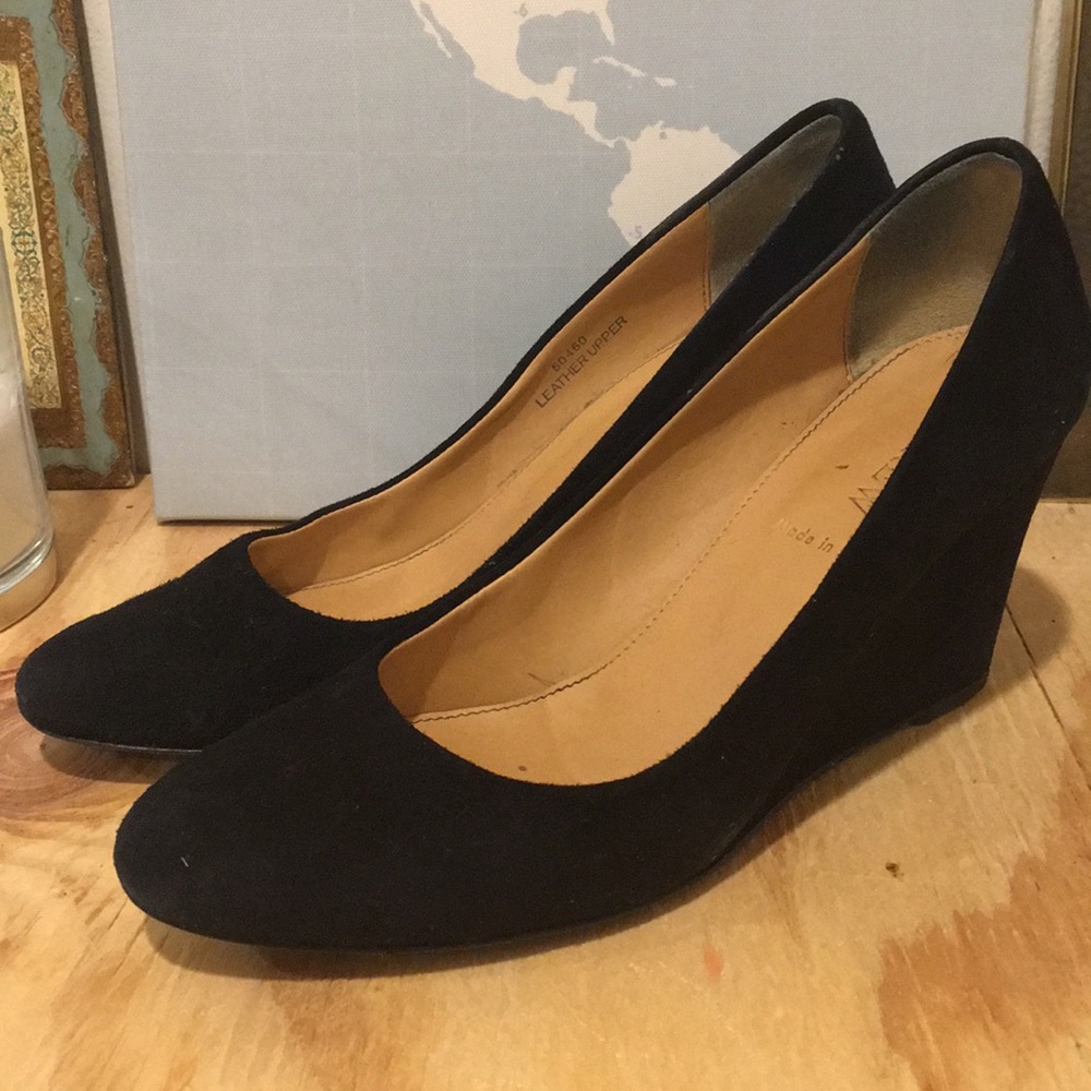 J. Crew black suede wedge heels