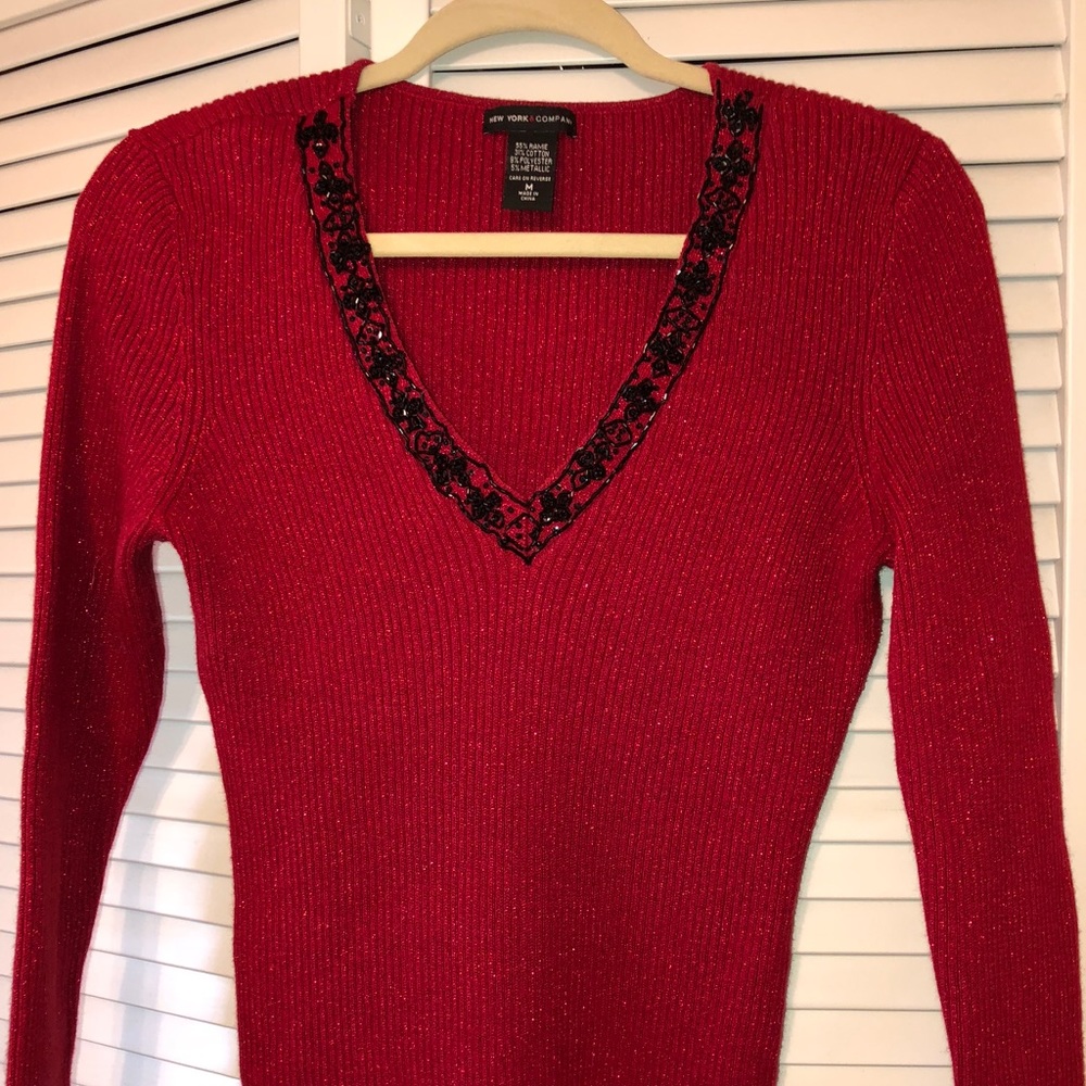 Beautiful Holiday Red Sweater with Beading