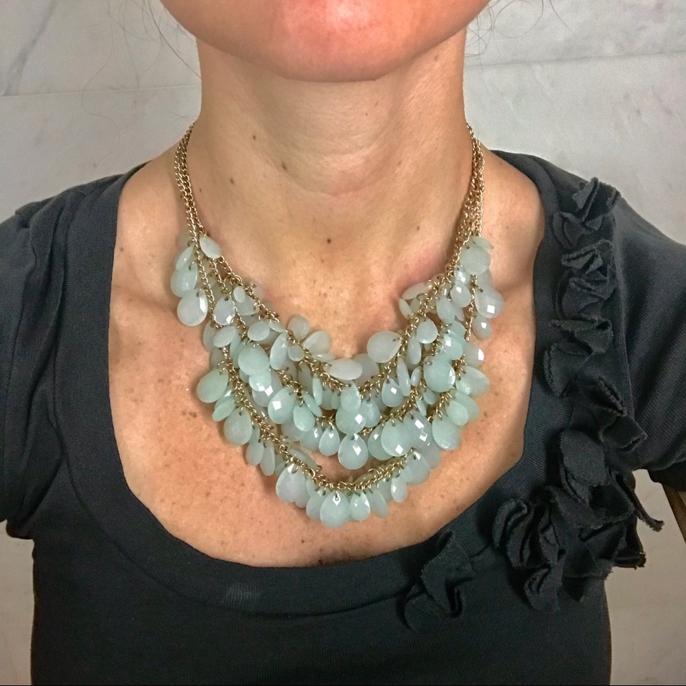 Beaded Teal and Gold Statement Necklace