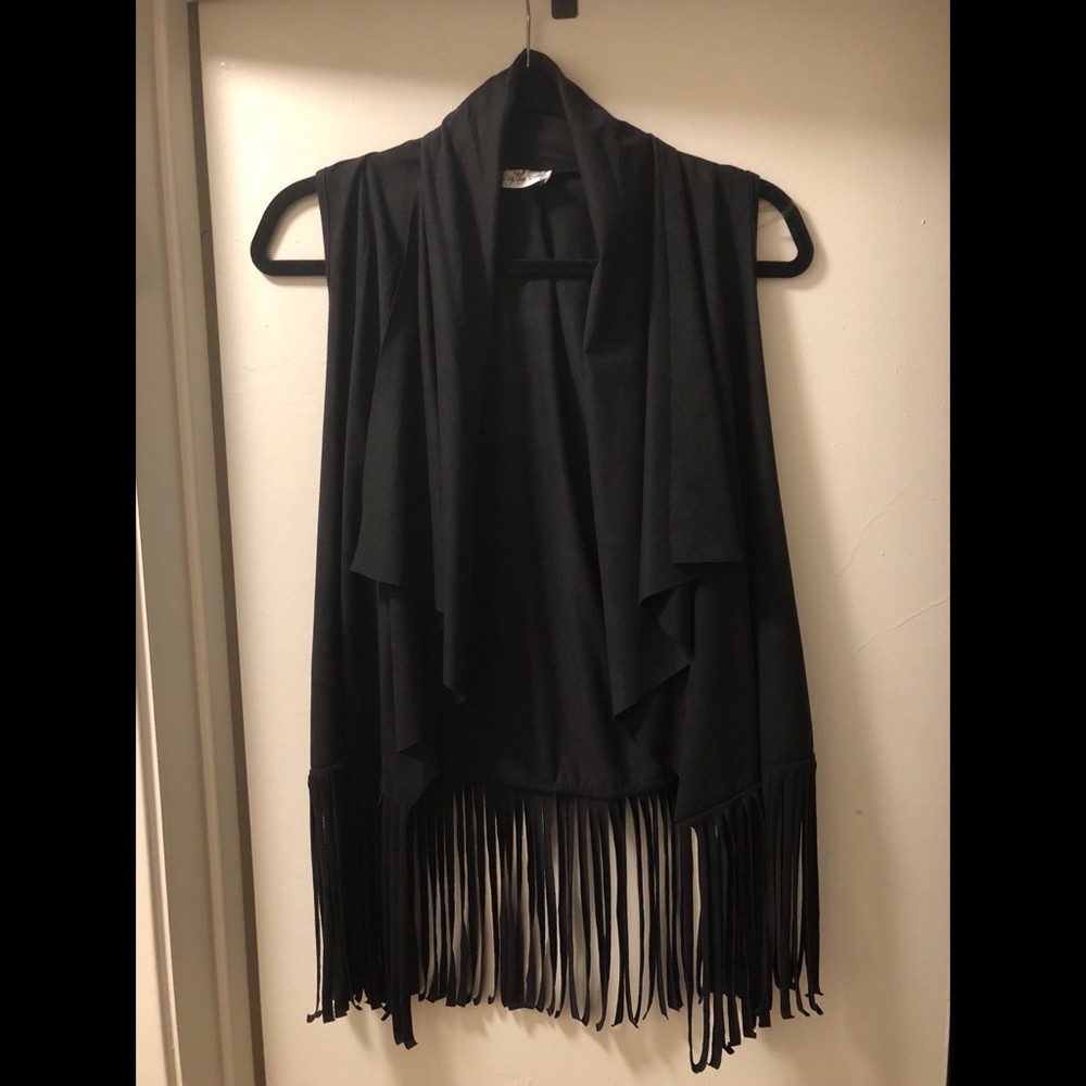 Black suede feel fringe vest