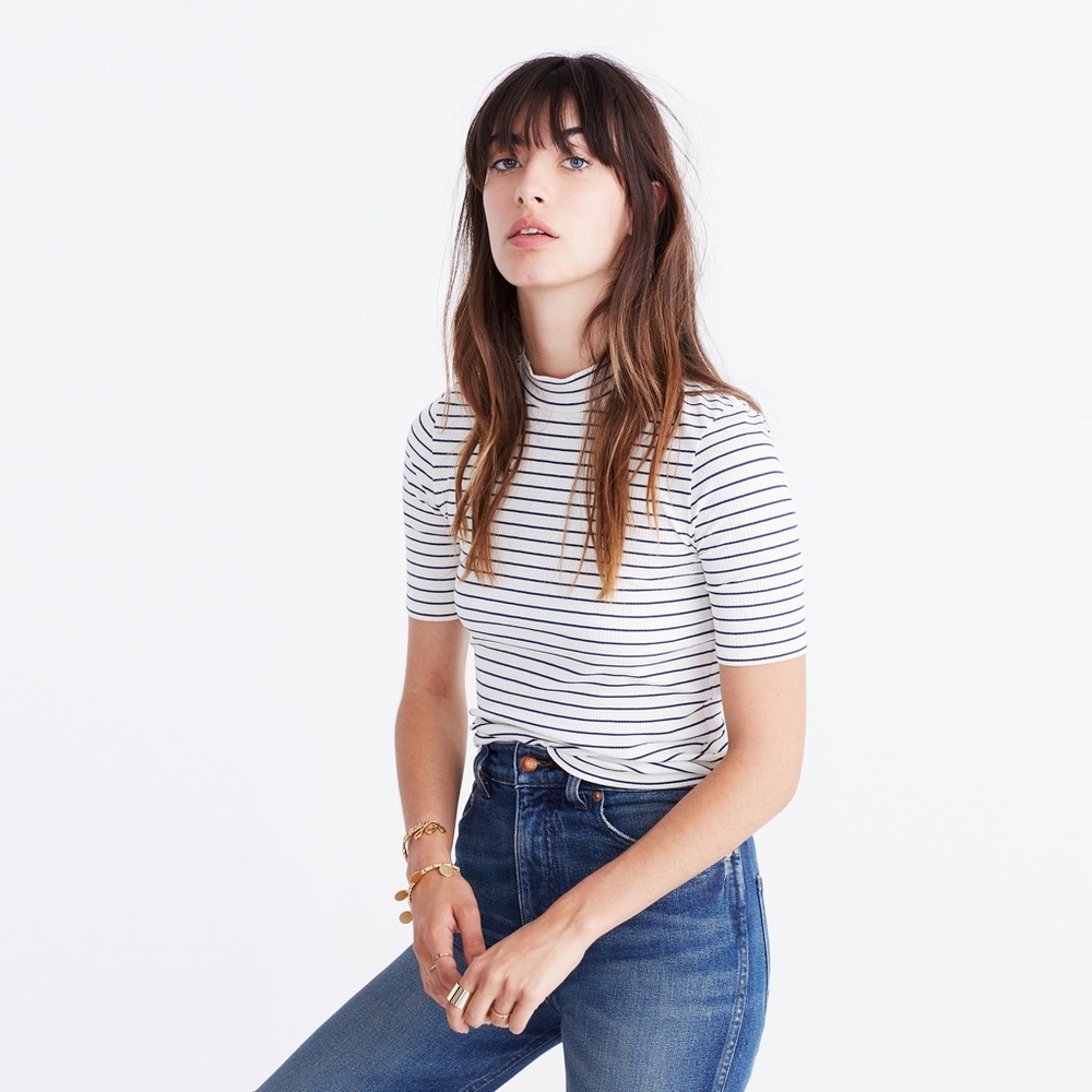 Madewell Mockneck Tee in Finch Stripe
