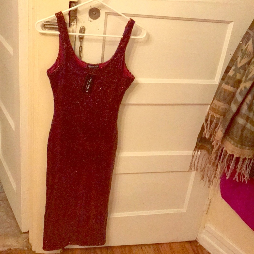 FashionNova burgundy sequin dress