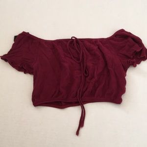 Burgundy off the shoulder crop top