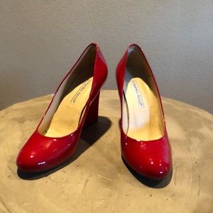 Charles David red patent leather wedges