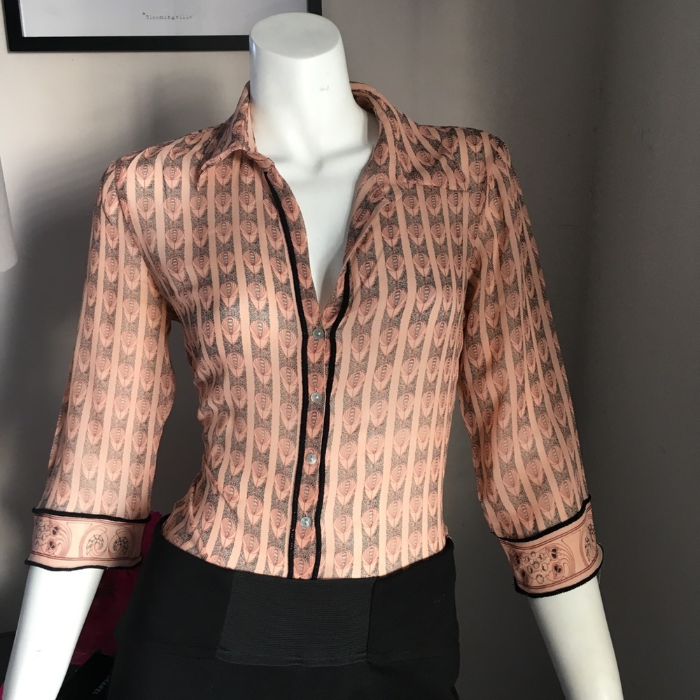 Blushing Peach Print Silk Blouse