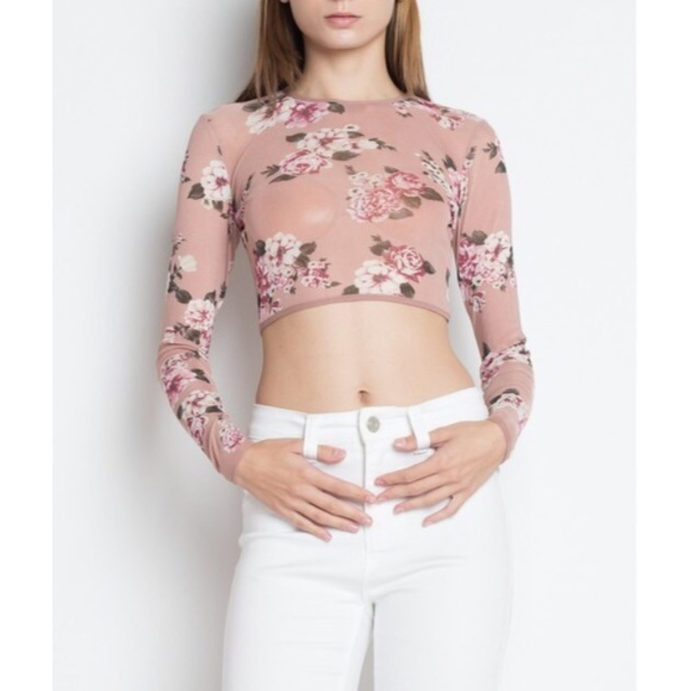 Floral Mesh Crop Top - Picture 2 of 3