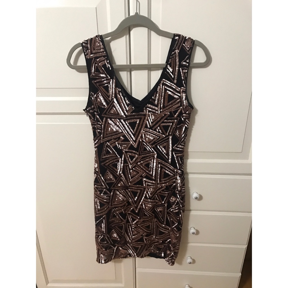 LucyParis black gold sequin dress