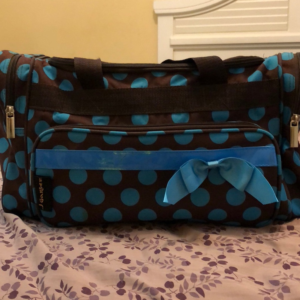 Blue and brown polka dot Duffle Bag