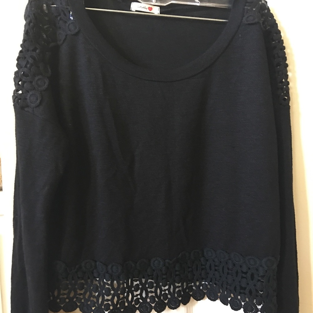 Black sweater with lace trim size M