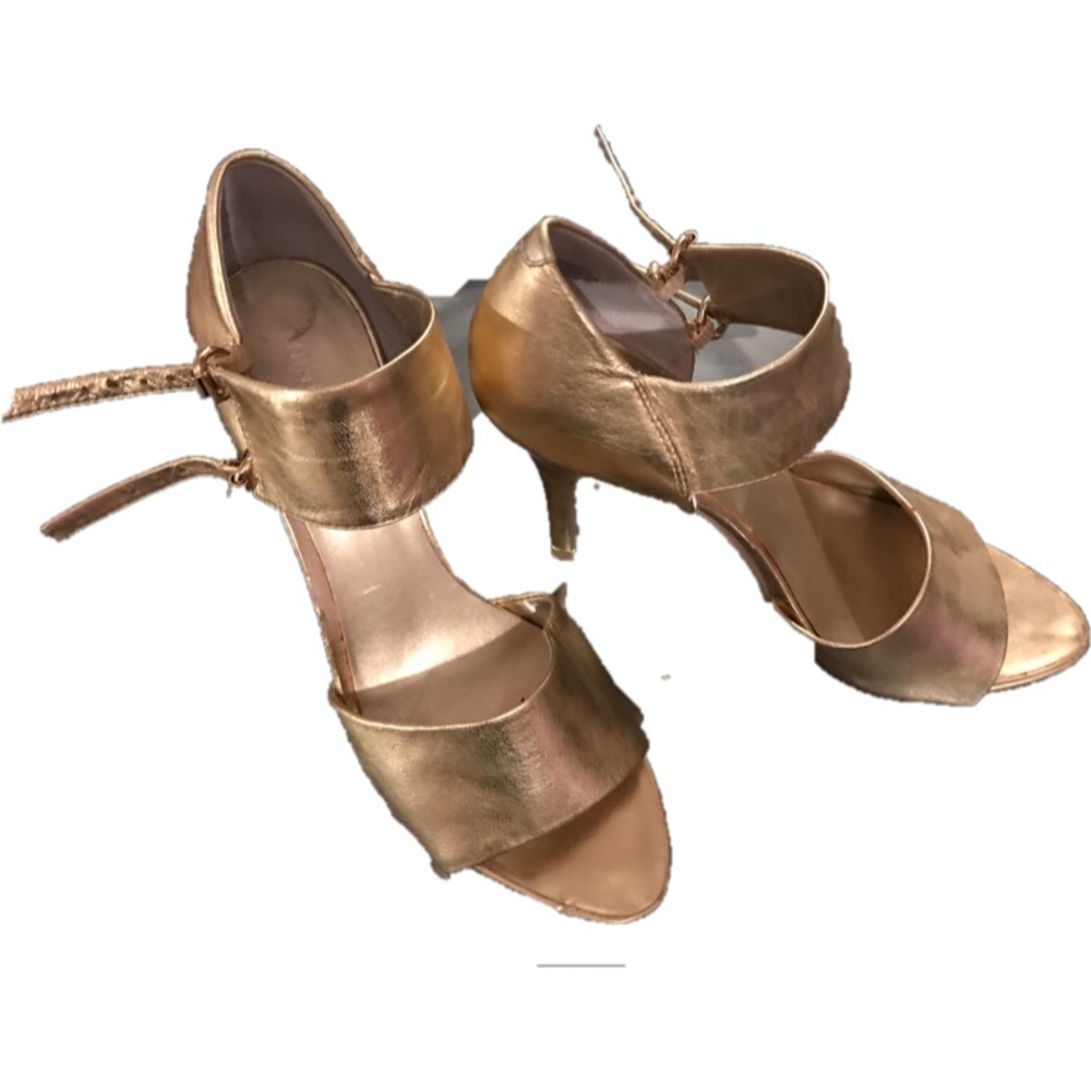 New Nine West Gold Leather Sz 7.5 High Heel Shoes