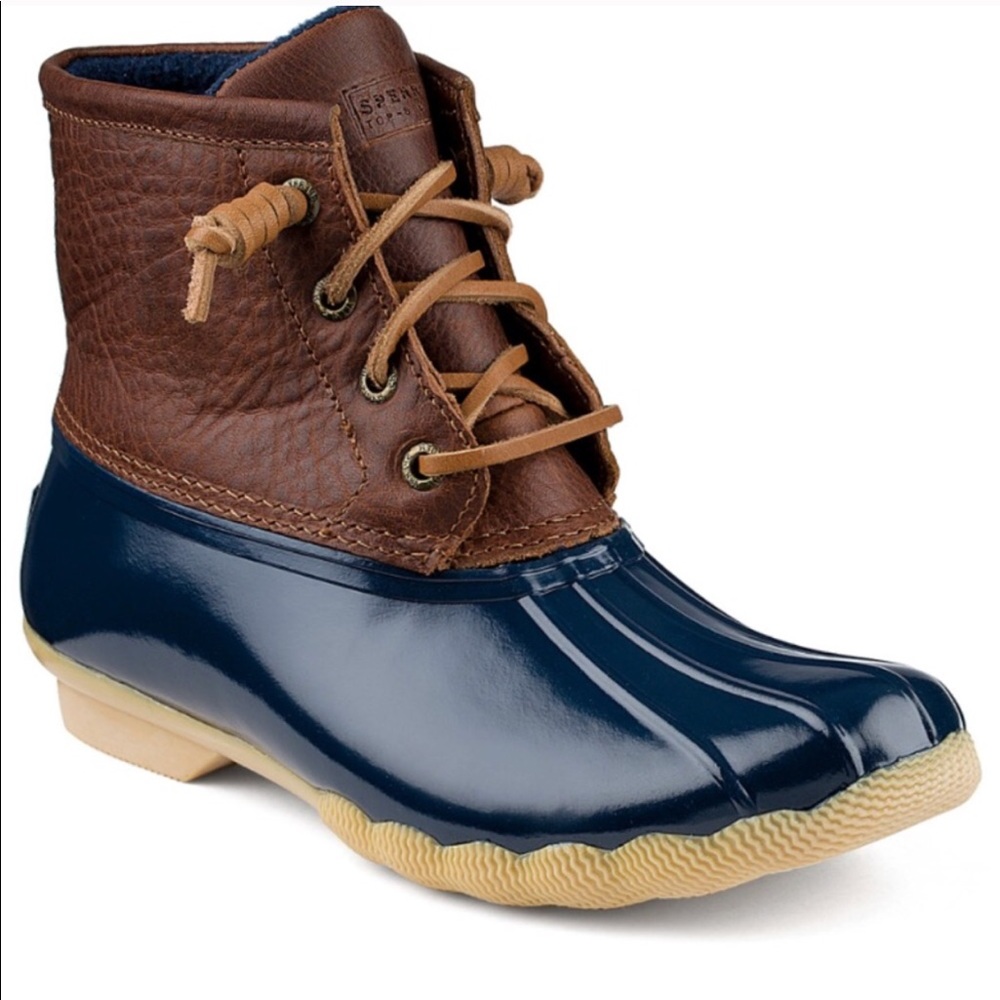 SPERRY DUCK BOOTS Navy and brown leather size 7