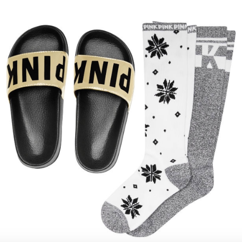 Pink Cozy Socks and Slides Gift Set