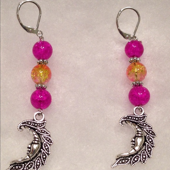 PeaceFrog Jewelry - RESERVED @bets18 Pink Yellow Glass Moon Earrings