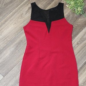 Red and Black Mesh Bodycon Dress