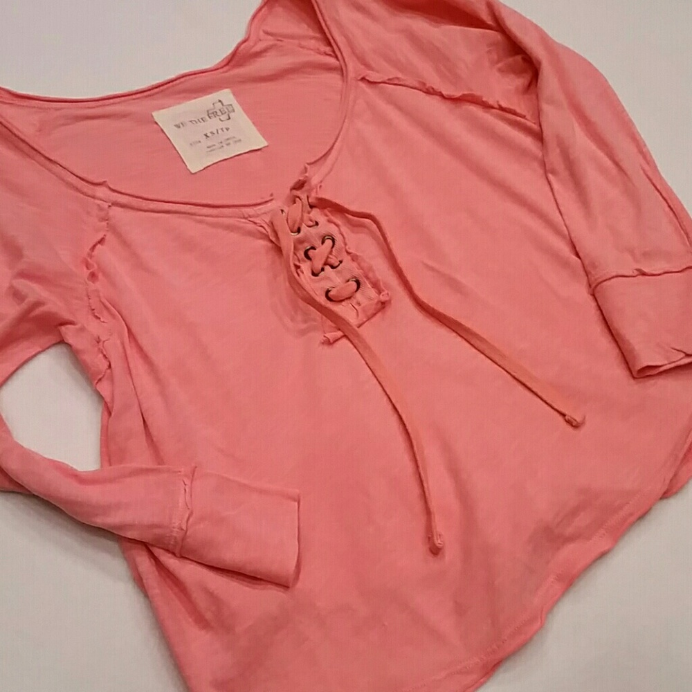 GIFTED We the Free People Coral Lace Up Front Top X Small